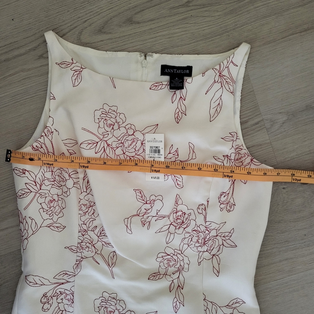 Ann Taylor dress Womens 6 Cream Red Stitched Flowers Sleeveless - Picture 14 of 16